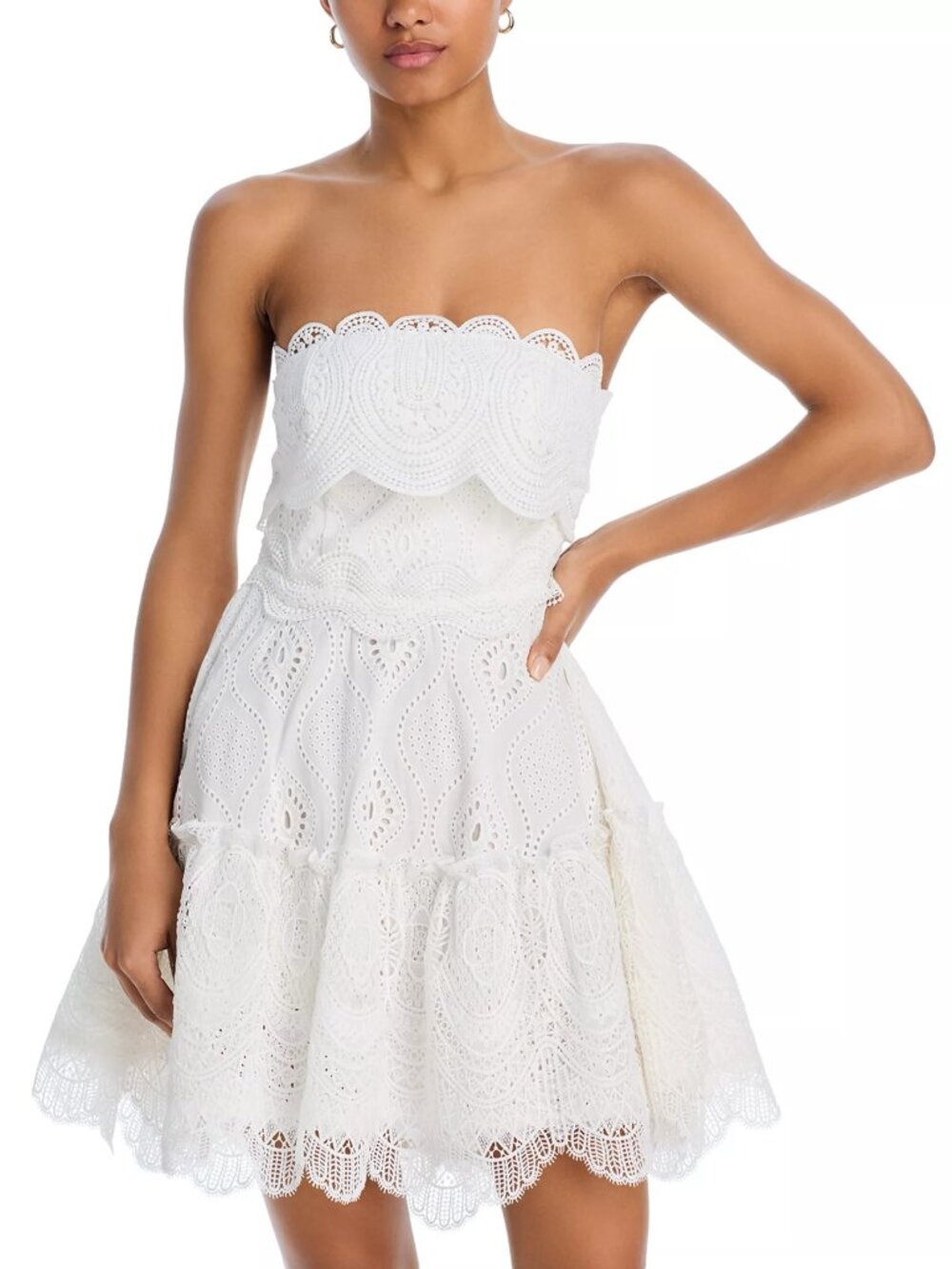 395$ Waimari Amaral Eyelet Strapless Mini Skirt Party Dress Size L White
